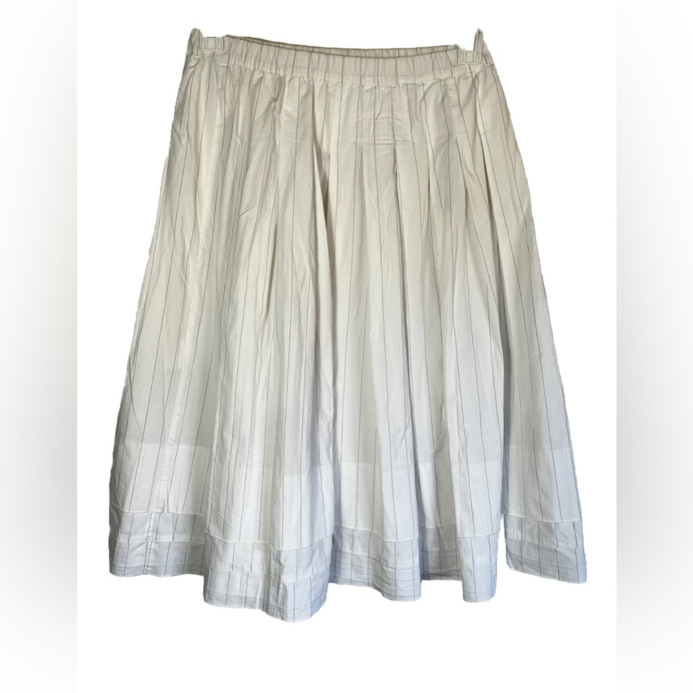 Giovanna Guglielmi Working Overtime White with Grey Stripes Flouncy Skirt Sz M